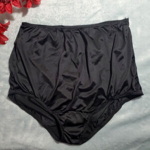 Vintage GREENCO Women's Brief Granny Panty SHINY BLACK SATIN Sheer Size 8 XL